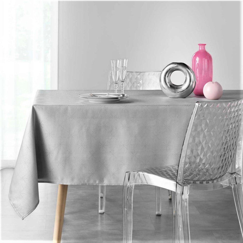 Etoiles Grey/Silver - Jacquard vævet damaskdug med anti-plet - 140 x 300 cm