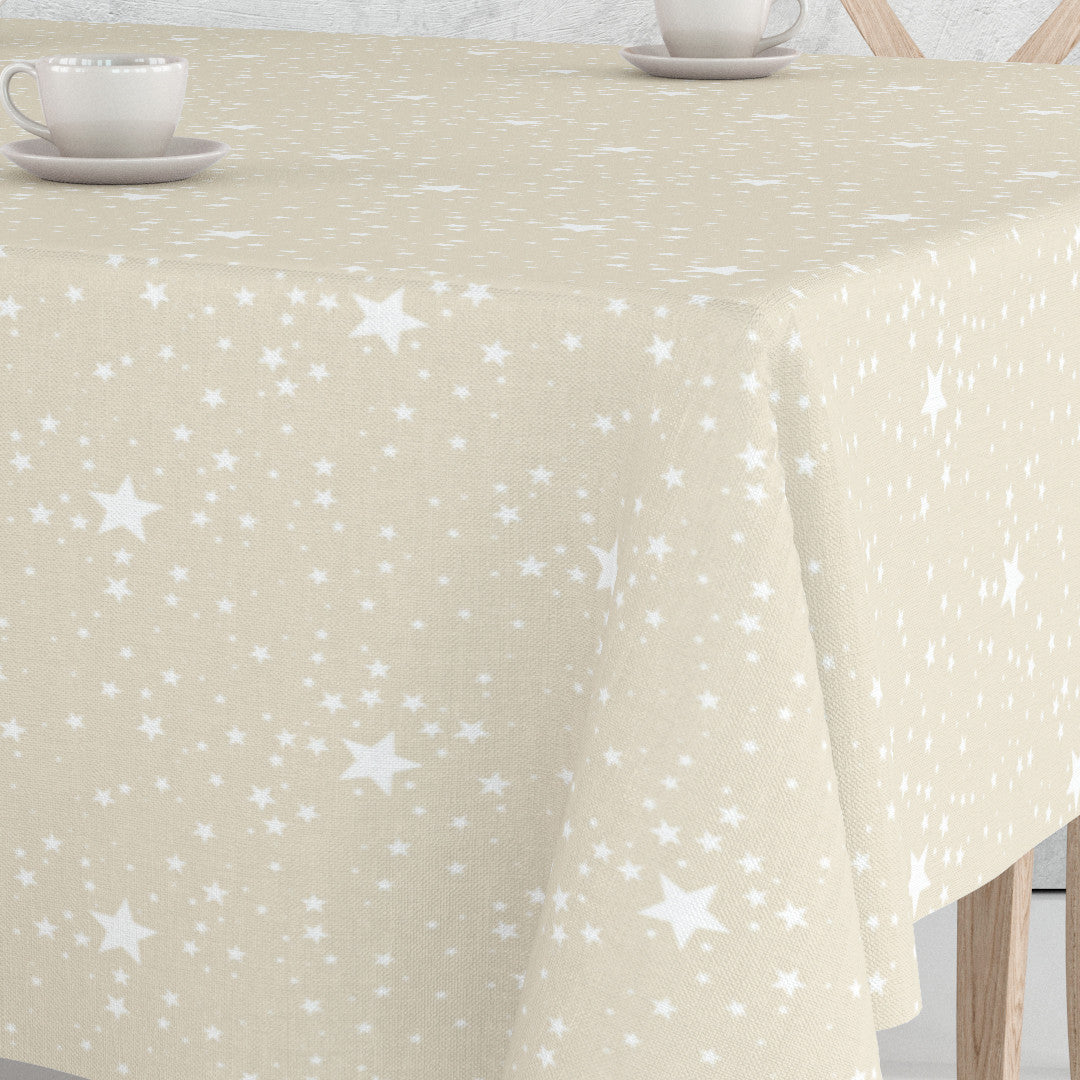 Etoiles Lys Beige - Julevoksdug med hvidt stjernemønster