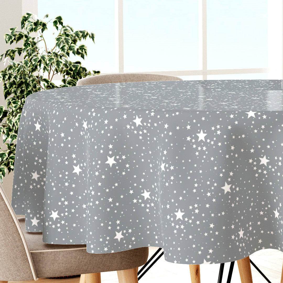 Etoiles Silver - Rund julevoksdug i grå/sølv med hvidt stjernemønster