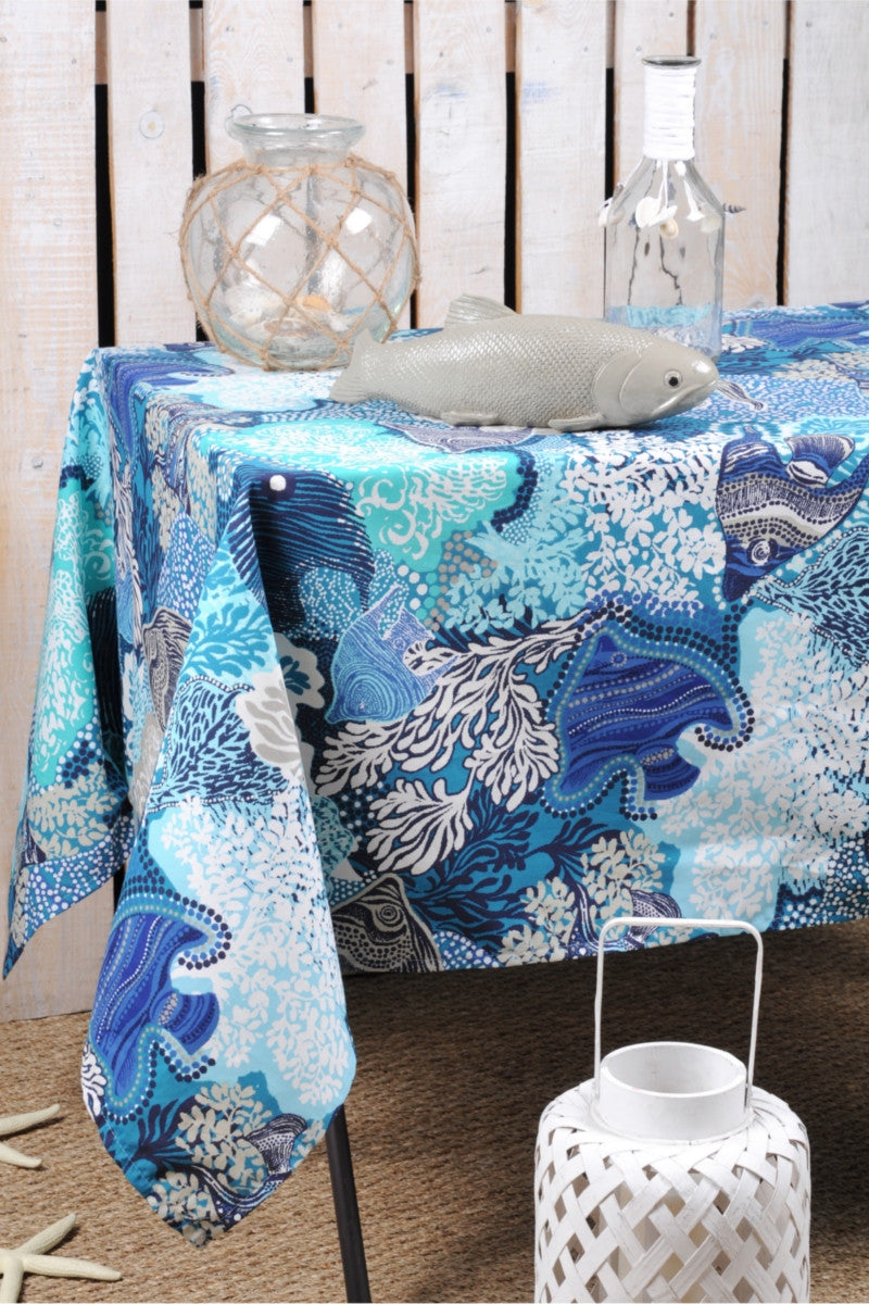 Exofish blå, Laura Lancelle akryldug - 155 cm bred