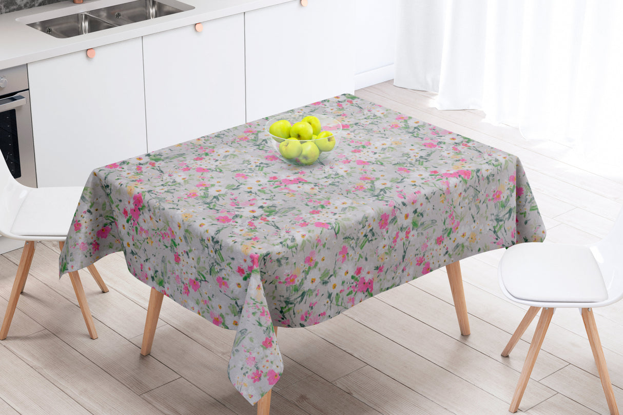 Faustine Lyserød - Smuk hørdug med blomster - 100% hør