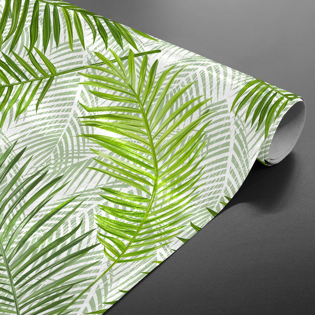 Feuilles Green - Voksdug med smukke grønne palmeblade, oprullet