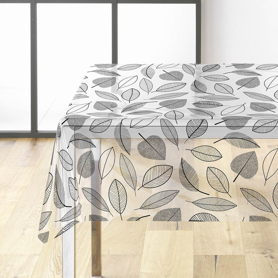 Feuillette Black Glitter - Kraftig gennemsigtig voksdug med stregblade og glittereffekt, hjørne