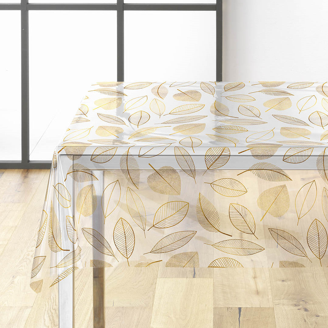 Feuillette Gold Glitter - Kraftig gennemsigtig voksdug med stregblade og glittereffekt, hjørne