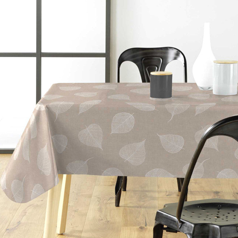 Textilia Feuillys White - Voksdug i hørlook med hvide stregblade