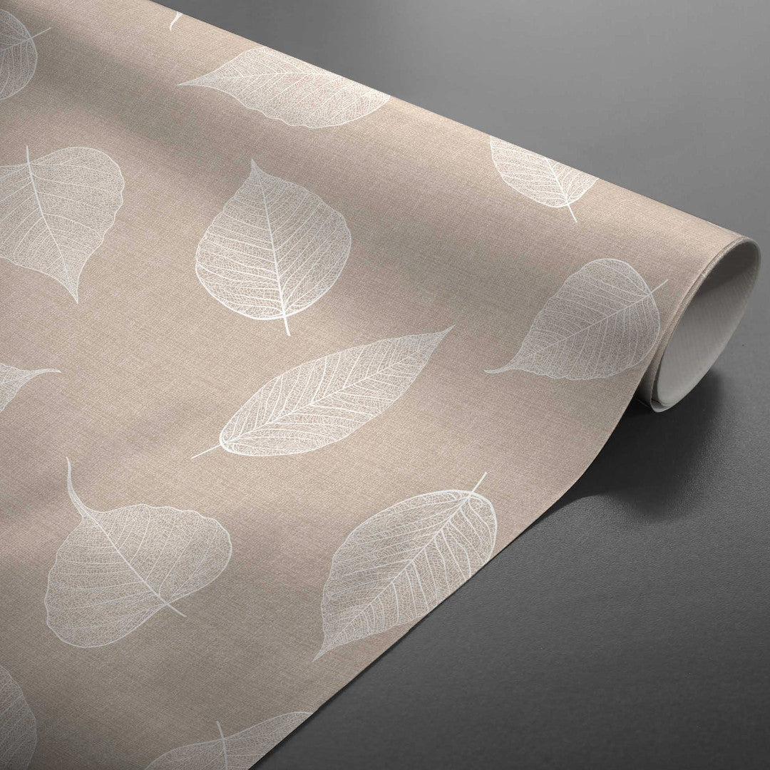 Textilia Feuillys White - Voksdug i hørlook med hvide stregblade