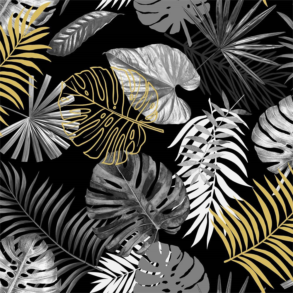 Ficusor Black Metallic - Voksdug med bladmønster og flot struktur