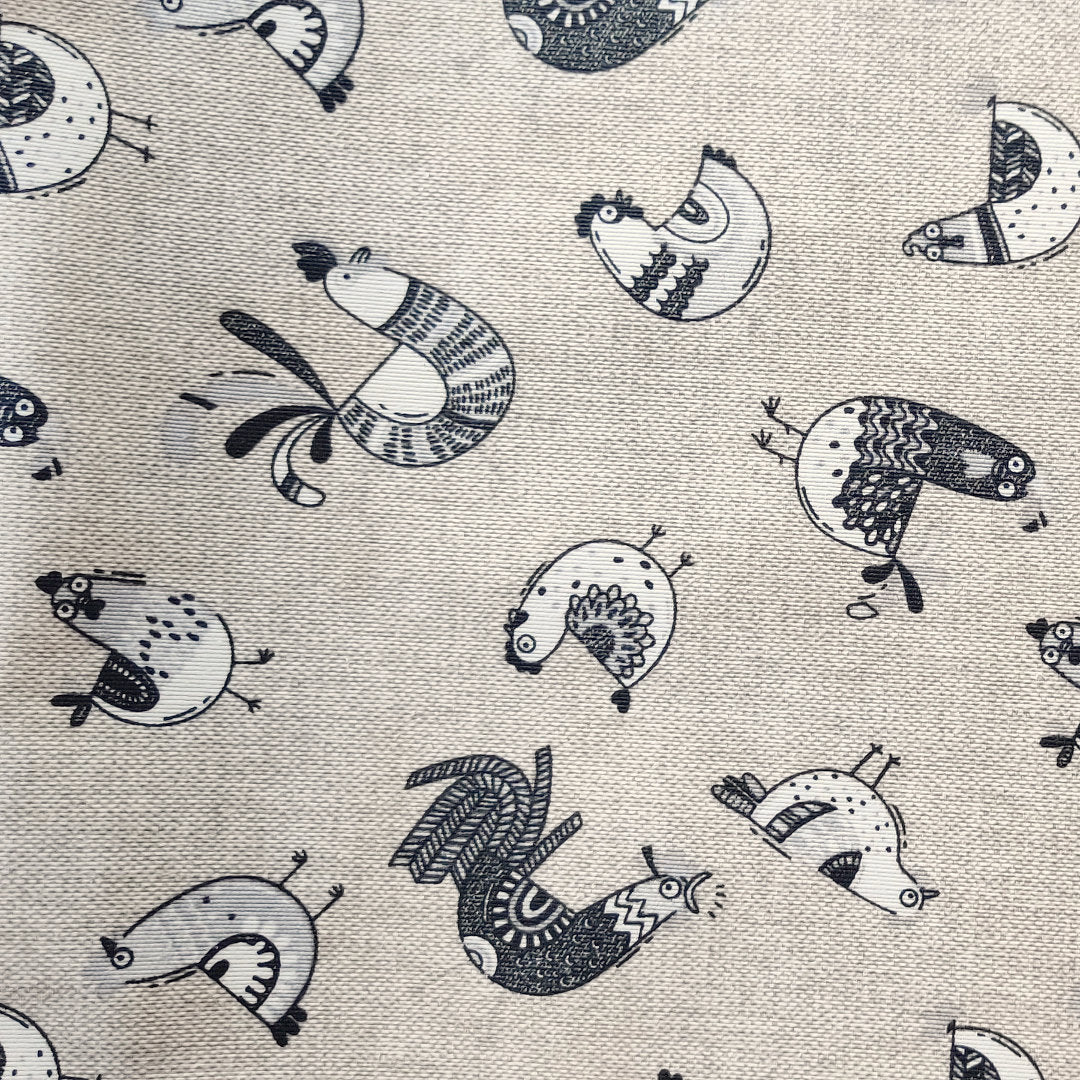 Fillol - Akryldug i hørlook med grå høns, nærbillede