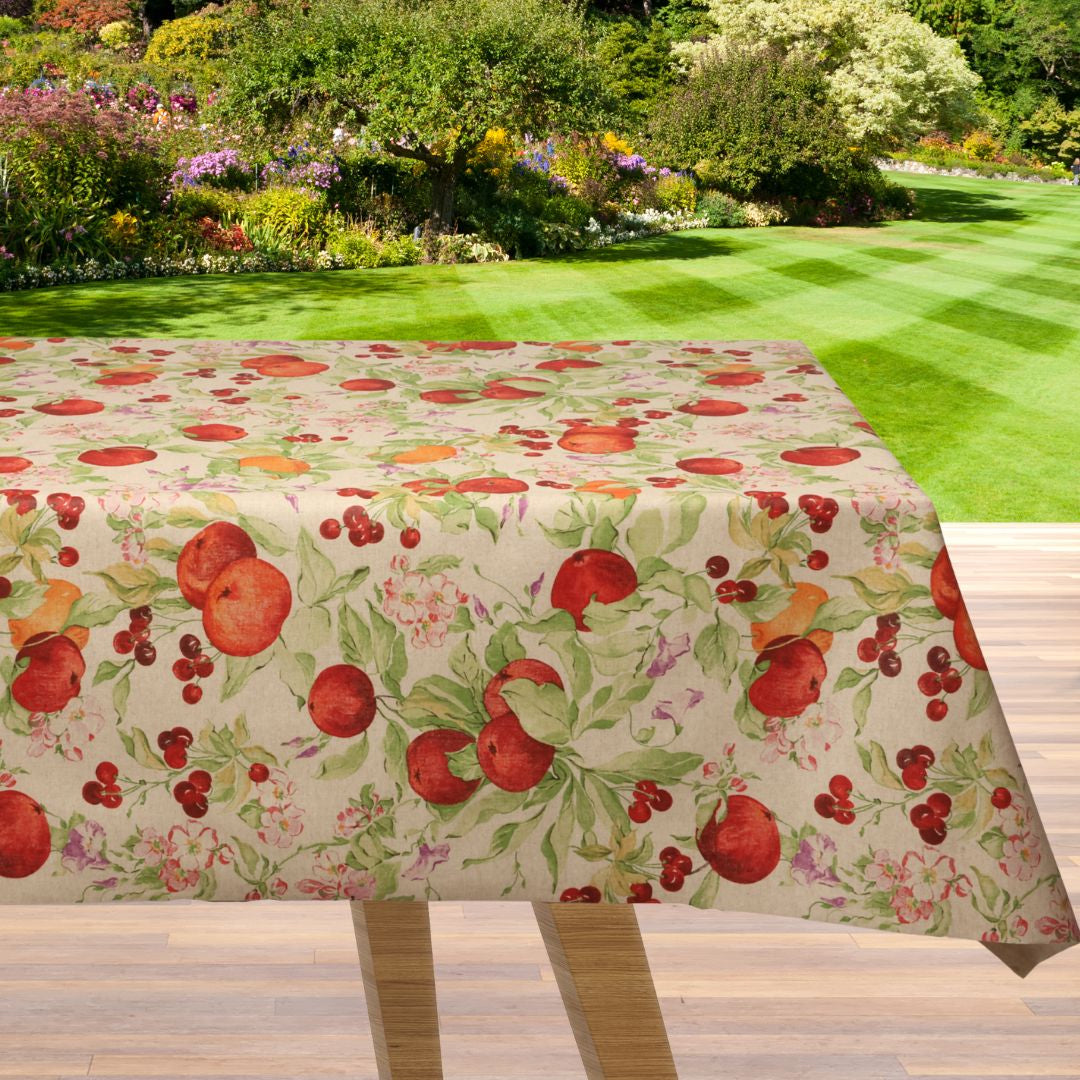 Fioritura di Melograno - Akryldug i hørlook med røde granatæbler og blade