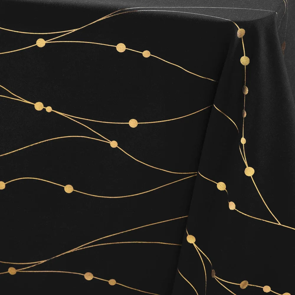 Firmament Metallic Print Sort/guld - Sort nytårs/juledug med guldprint, 140 x 240 cm, mønster