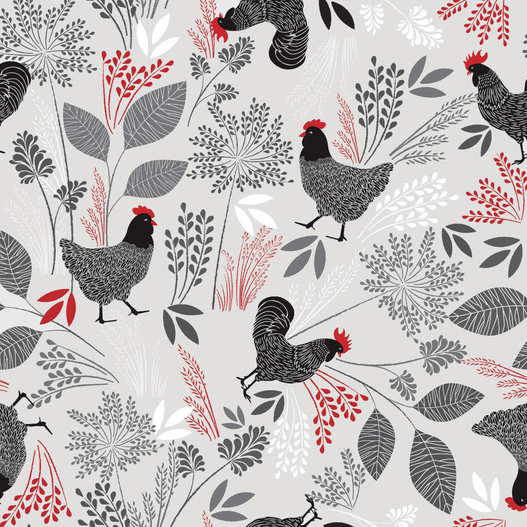 Fjerkræ Flora – Voksdug med haner og høns