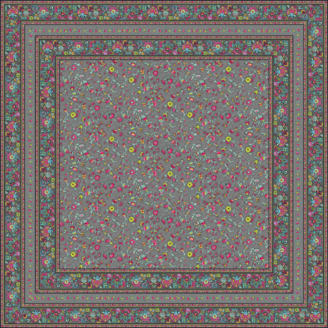 Fleurs Des Champs Antracit - Rektangulær provencedug 160 x 160 cm, motiv