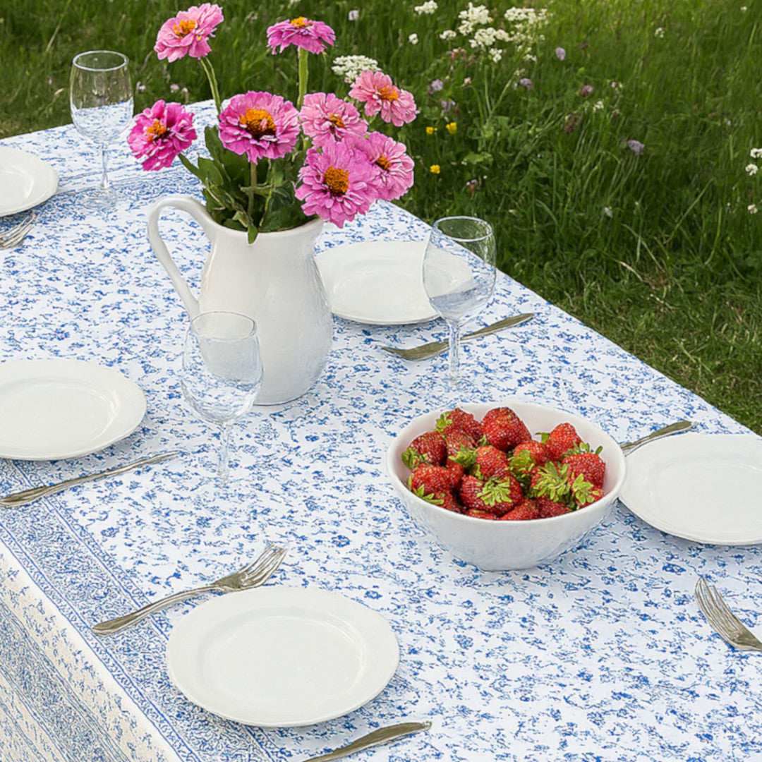 Fleurs Des Champs Blå/hvid - Rektangulær provencedug 160 x 250 cm