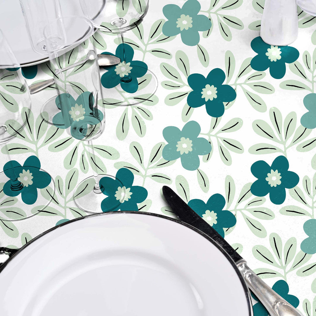 Flory Blue - Elegant voksdug med friske blå blomster, detaljer