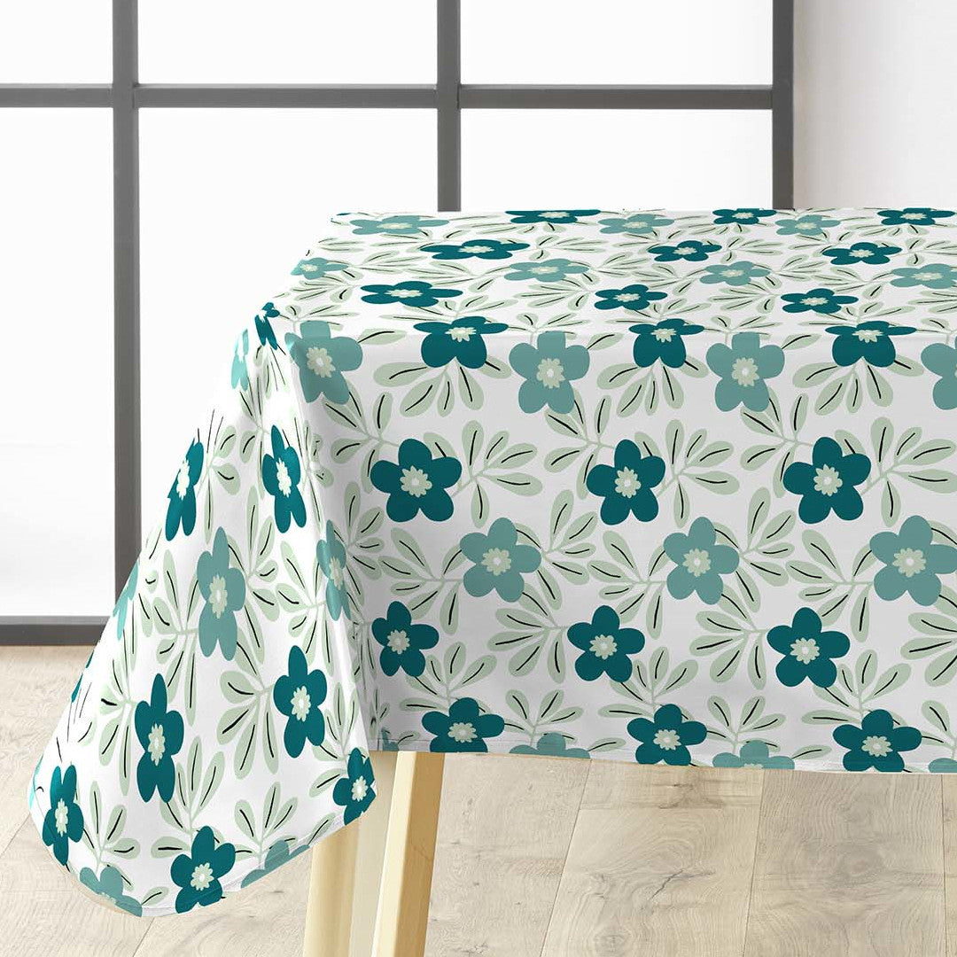 Flory Blue - Elegant voksdug med friske blå blomster, hjørne