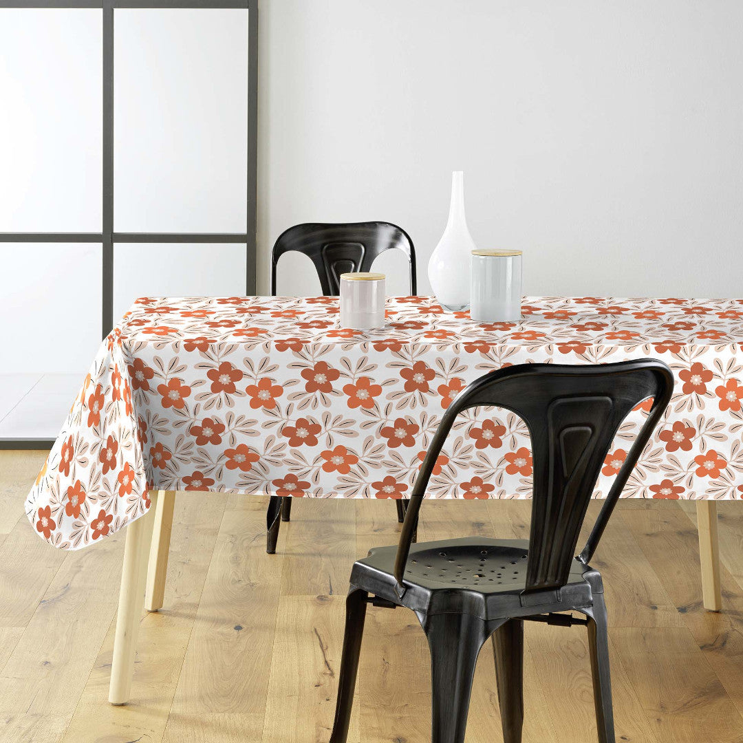 Flory Orange - Smuk voksdug med blomster i varme nuancer