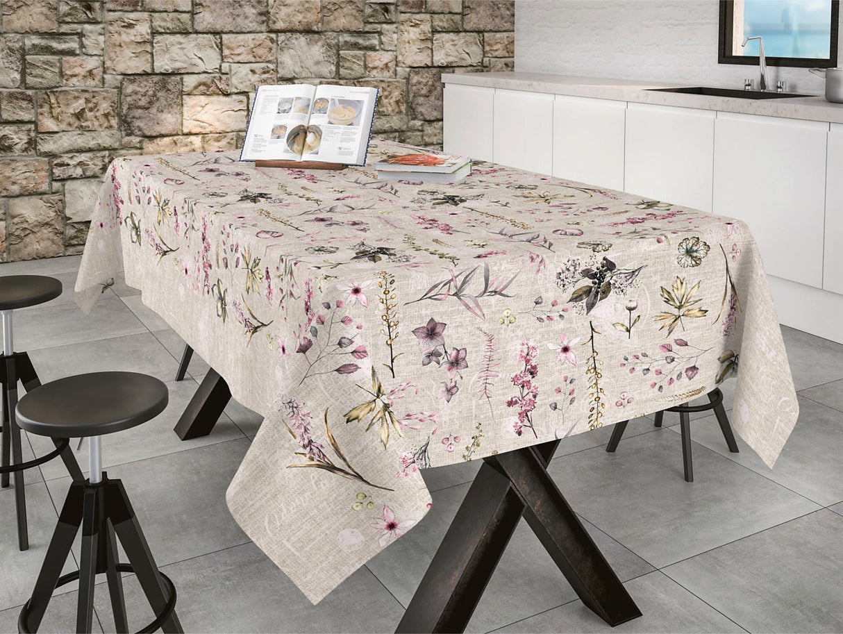 Forårs-akryldugen - Akryldug med rødlige blomster, 160 cm bred