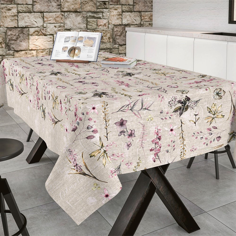 Forårs-akryldugen - Akryldug med rødlige blomster, 160 cm bred
