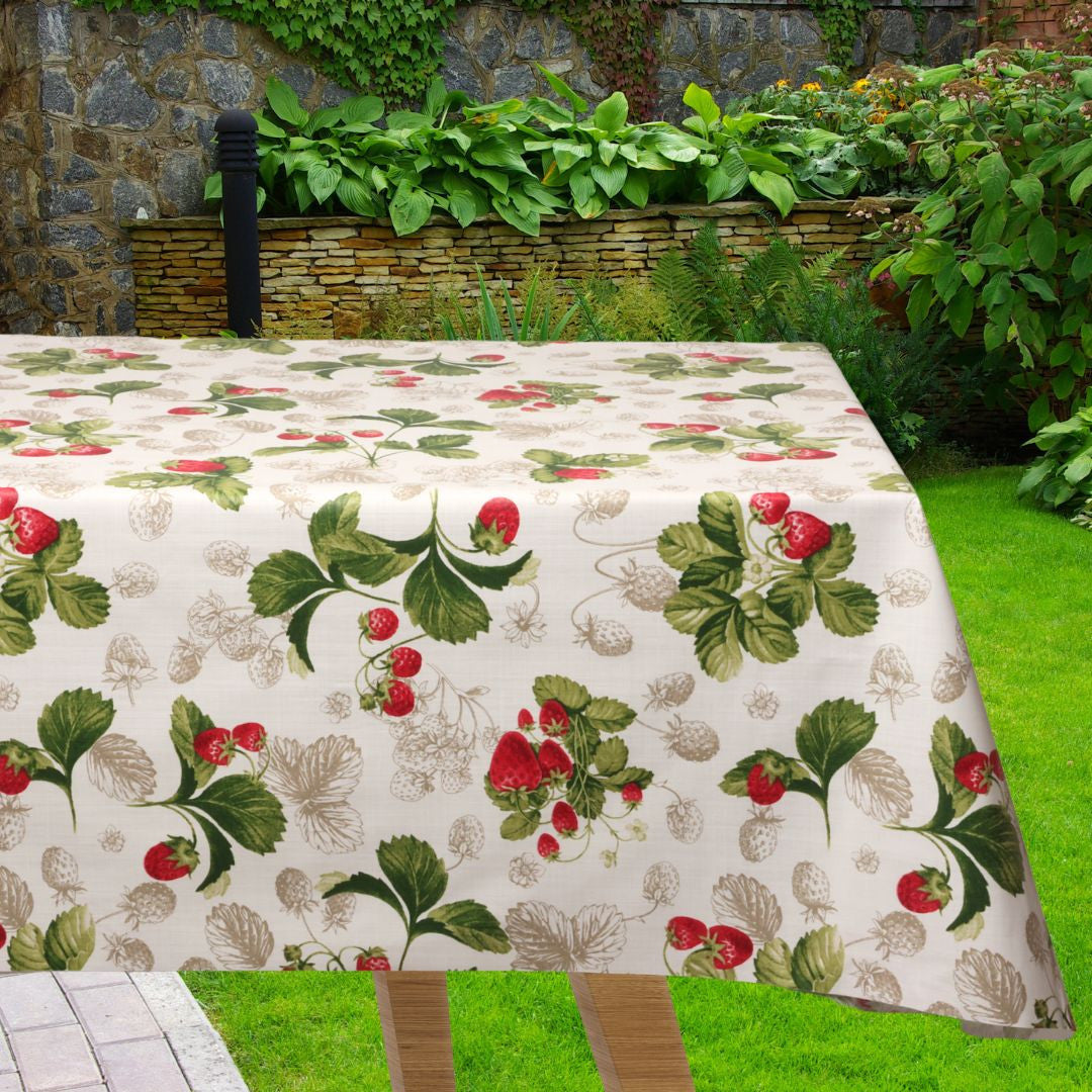Fraises Danoises - Akryldug i flot hørlook med jordbær