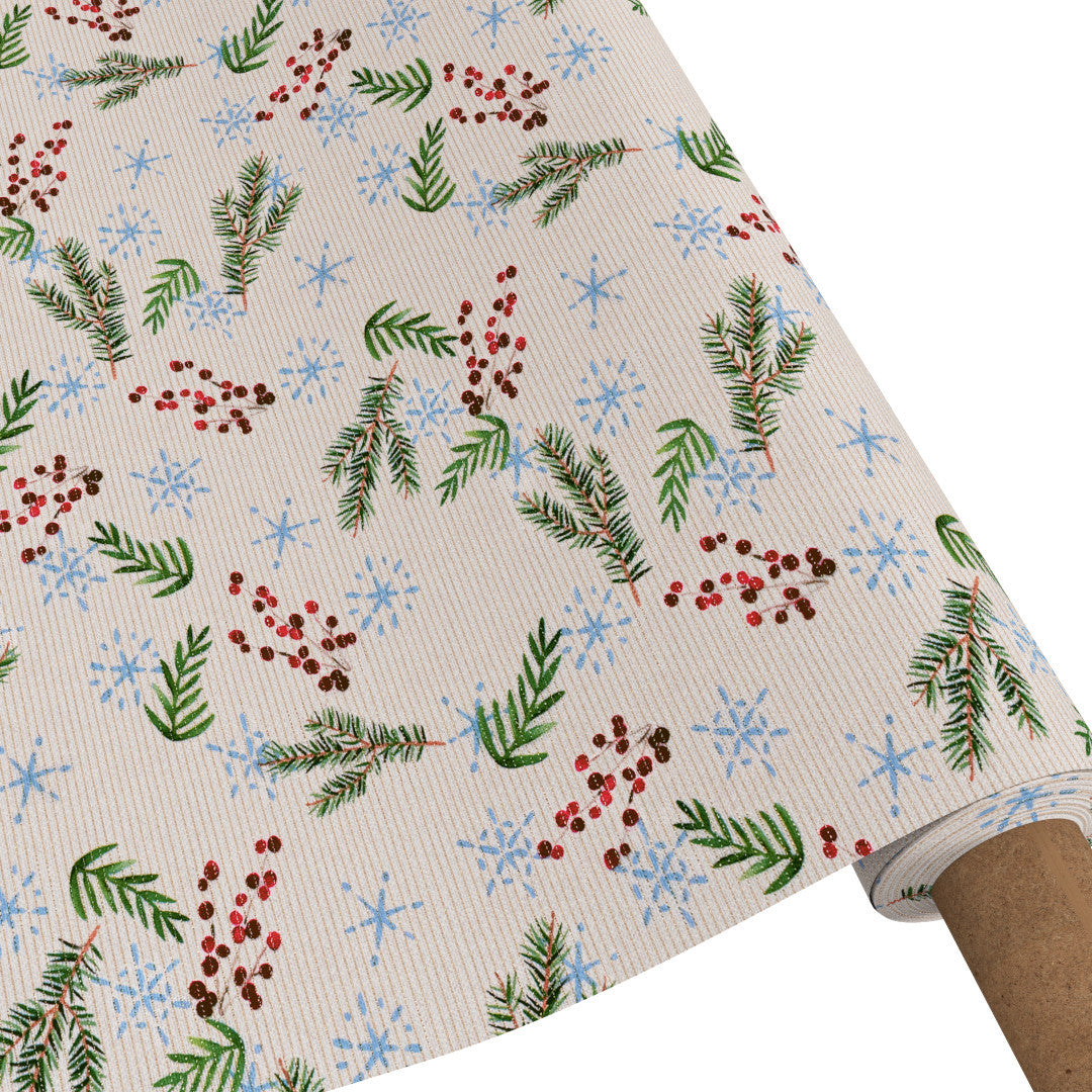 Frost og Evergreens - Akryldug med jul-og vintermotiver, rullet på rør.