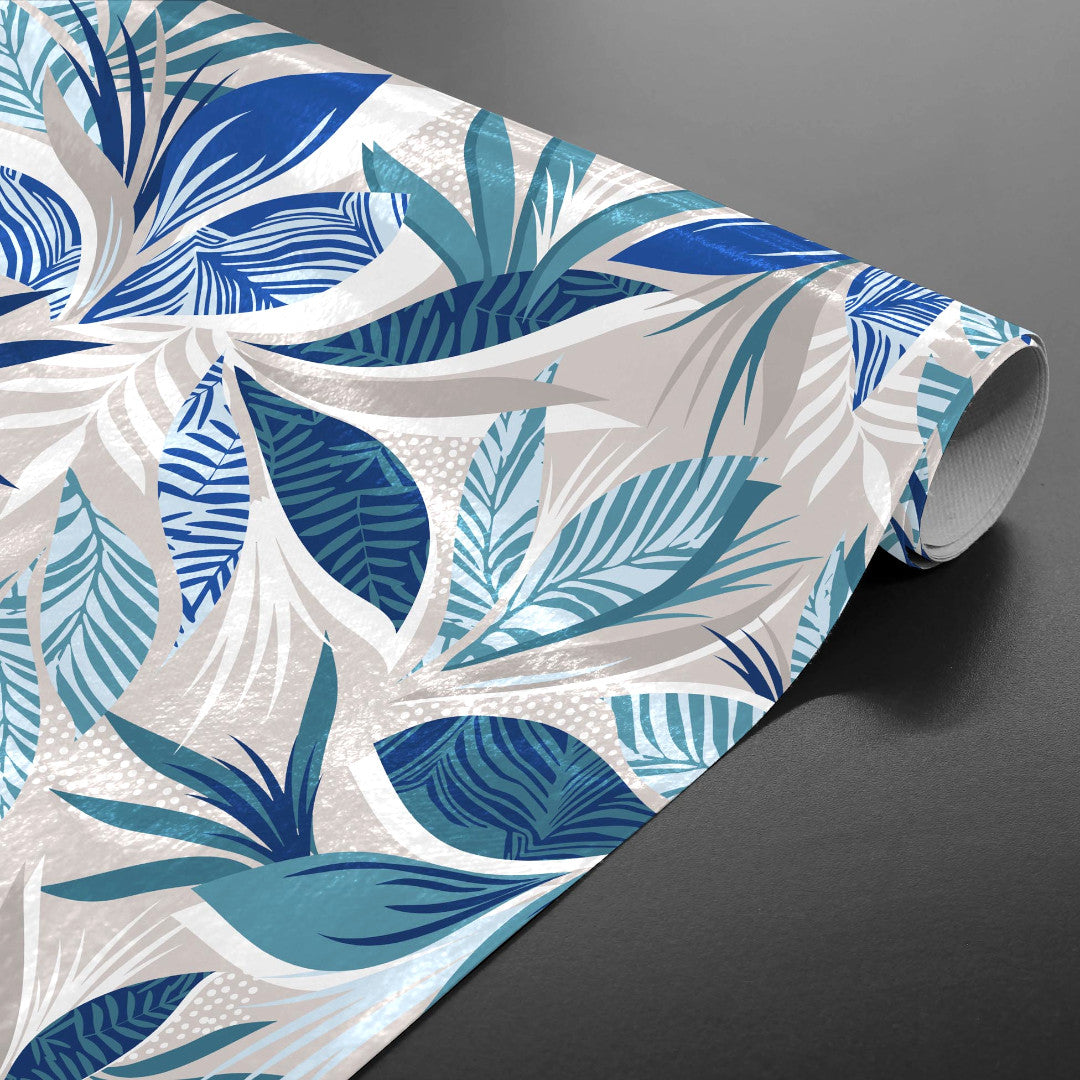 Rullet Funky Blue Jungle voksdug med livlige blå blade.