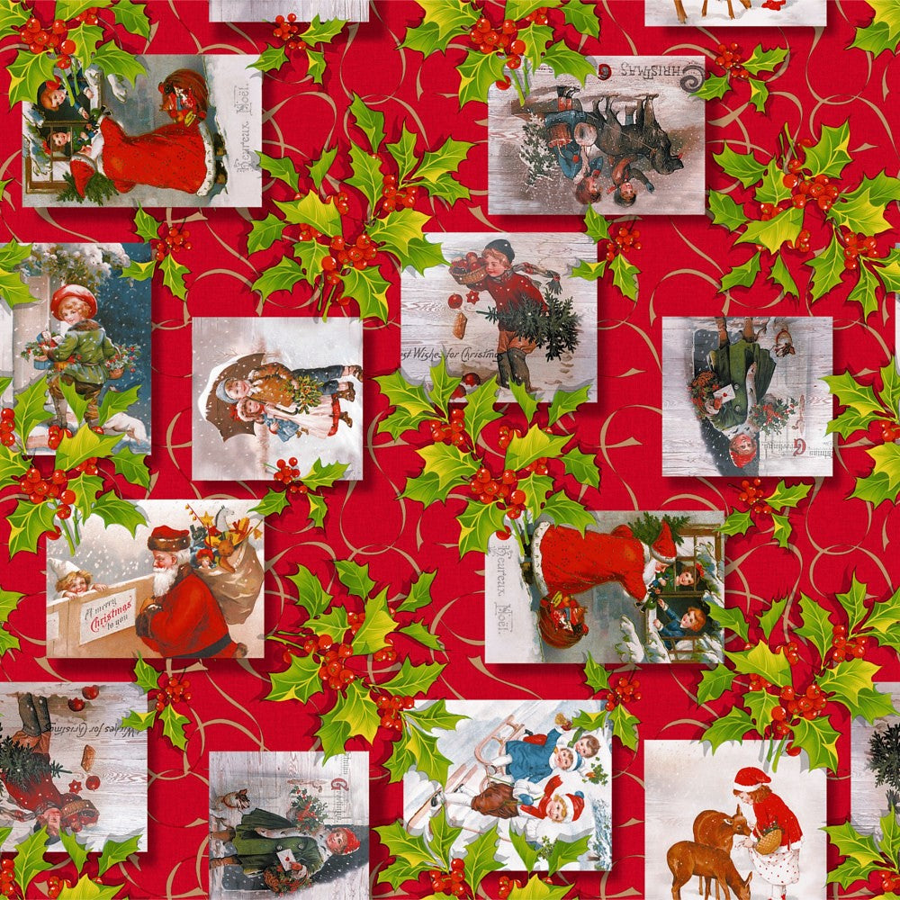 Gammeldags Jul Rød - Julevoksdug med flotte gamle julemotiver