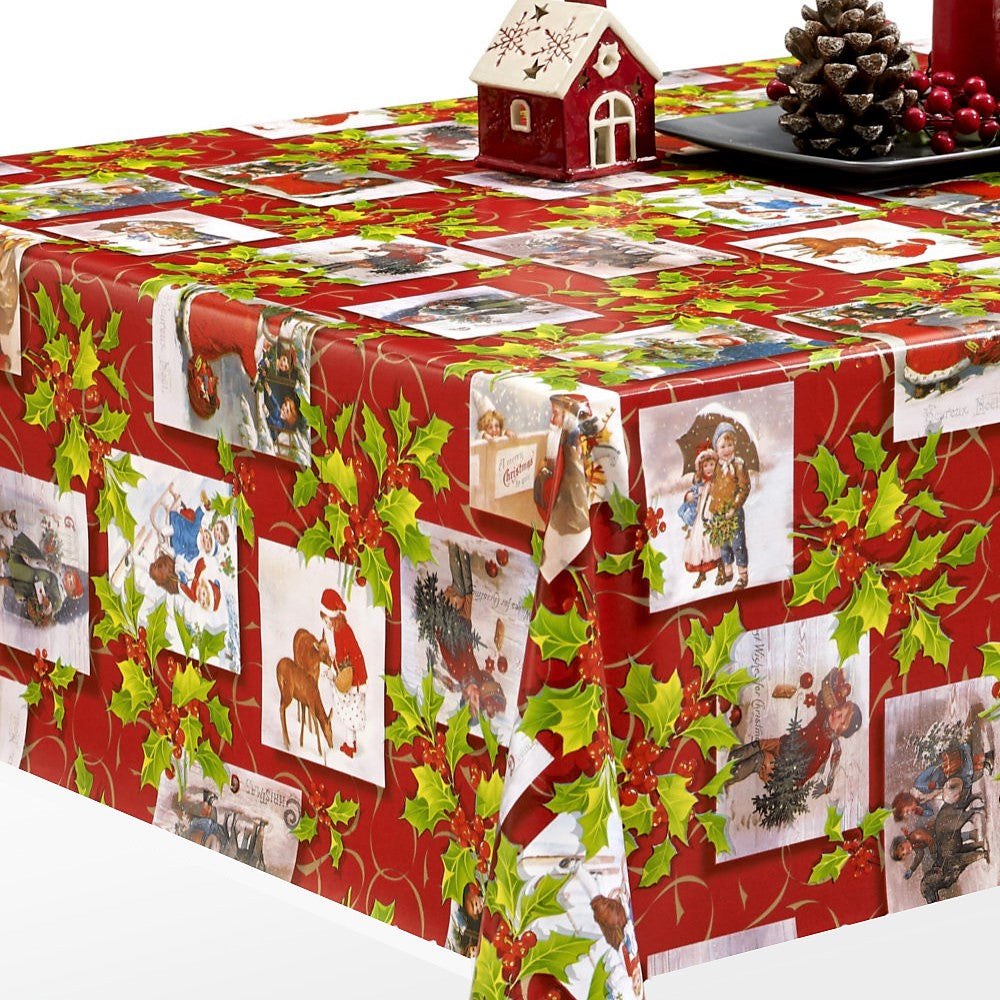 Gammeldags Jul Rød - Julevoksdug med flotte gamle julemotiver