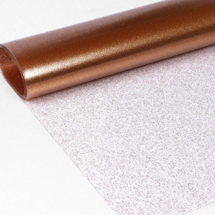 Festlig plastdug med guld glitter, gennemsigtig voksdug 0,22 mm tyk, 140 cm bred