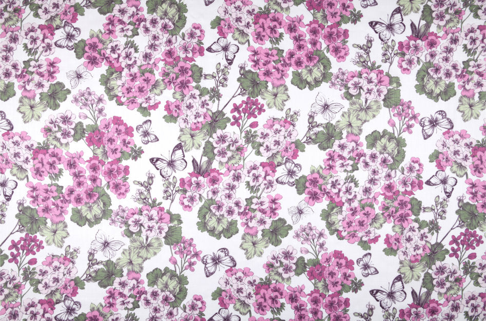 Geranium - Akryldug med skønne lyserøde blomster 155 cm bred