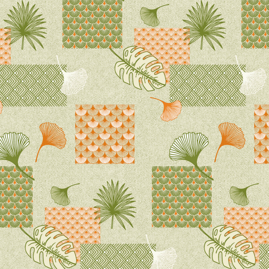 Ginkgo Grøn - Voksdug med blade og mønstre