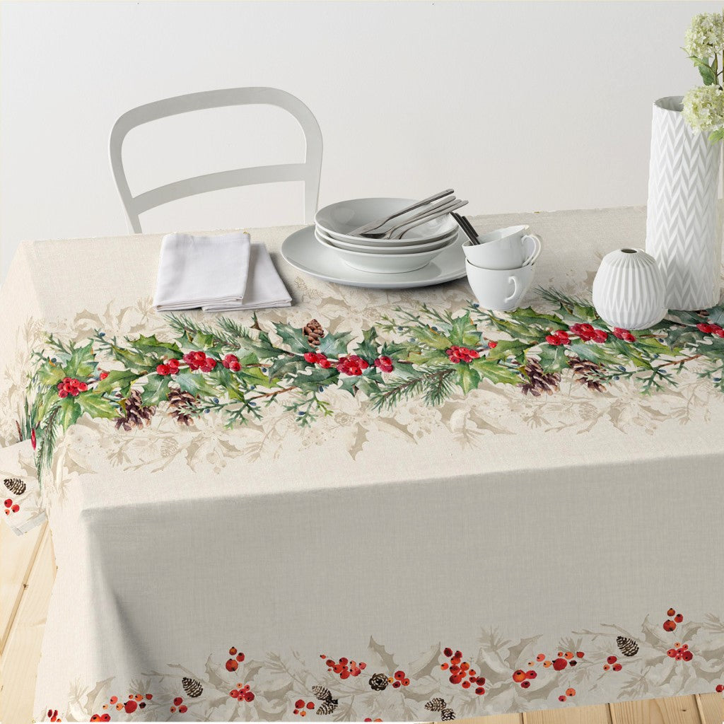 Gloria - Juleakryldug med smukke kogler, bær, grankviste og kristtorn