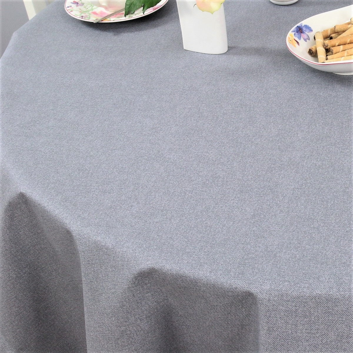 Ensfarvet rund akryldug grå - Dali 180 cm bred