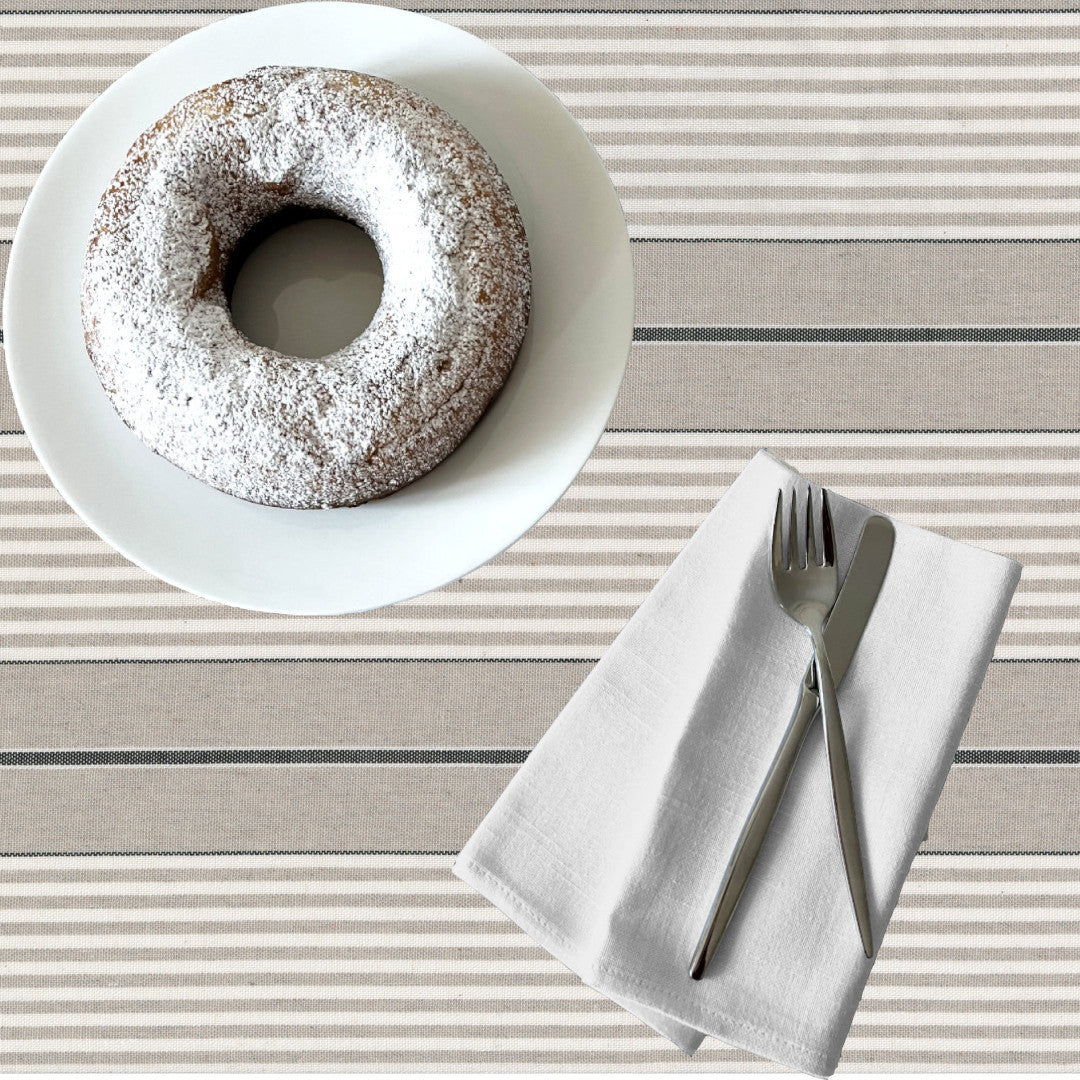 Grå Nordisk Olmer Strib - Akryldug i rustikt hørlook