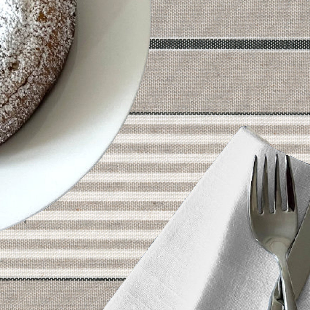 Grå Nordisk Olmer Strib - Akryldug i rustikt hørlook, nærbillede