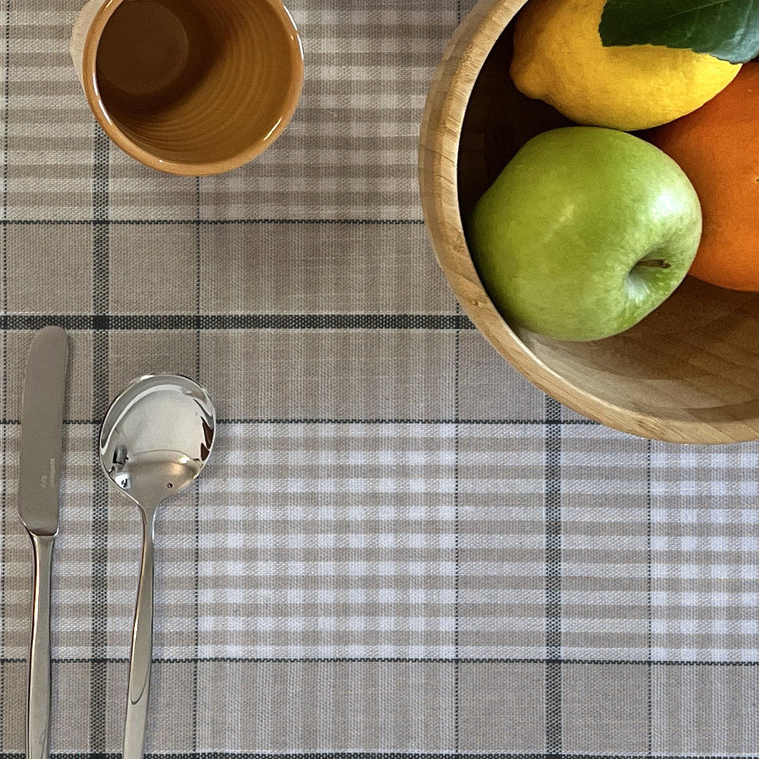 Grå Nordisk Olmer Tern - Akryldug i rustikt hørlook, æbler