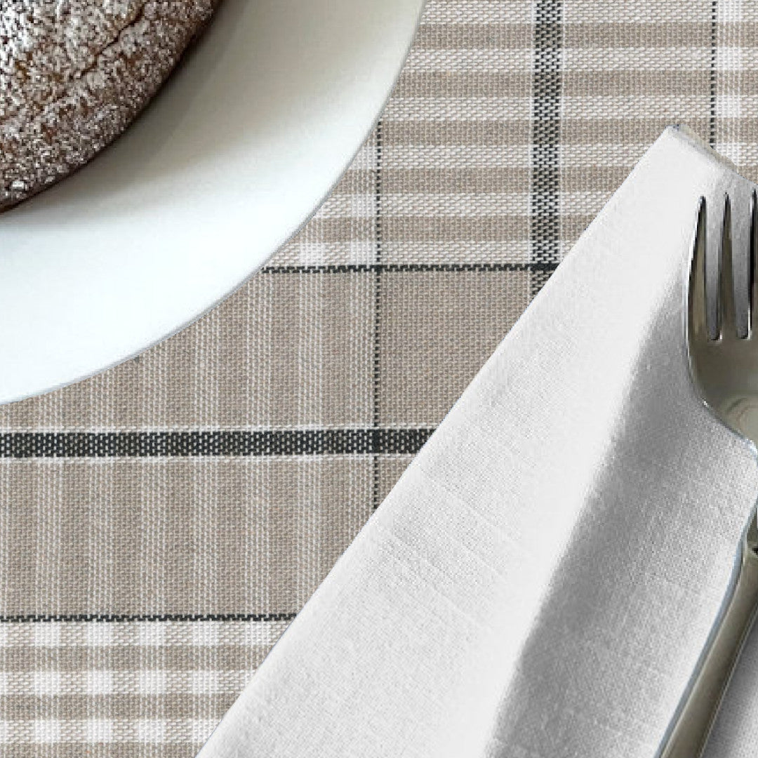 Grå Nordisk Olmer Tern - Akryldug i rustikt hørlook, nærbillede