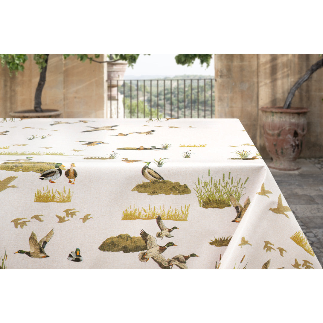 Gråænder i Mosen – Voksdug med naturmotiv i jagtstil, miljø