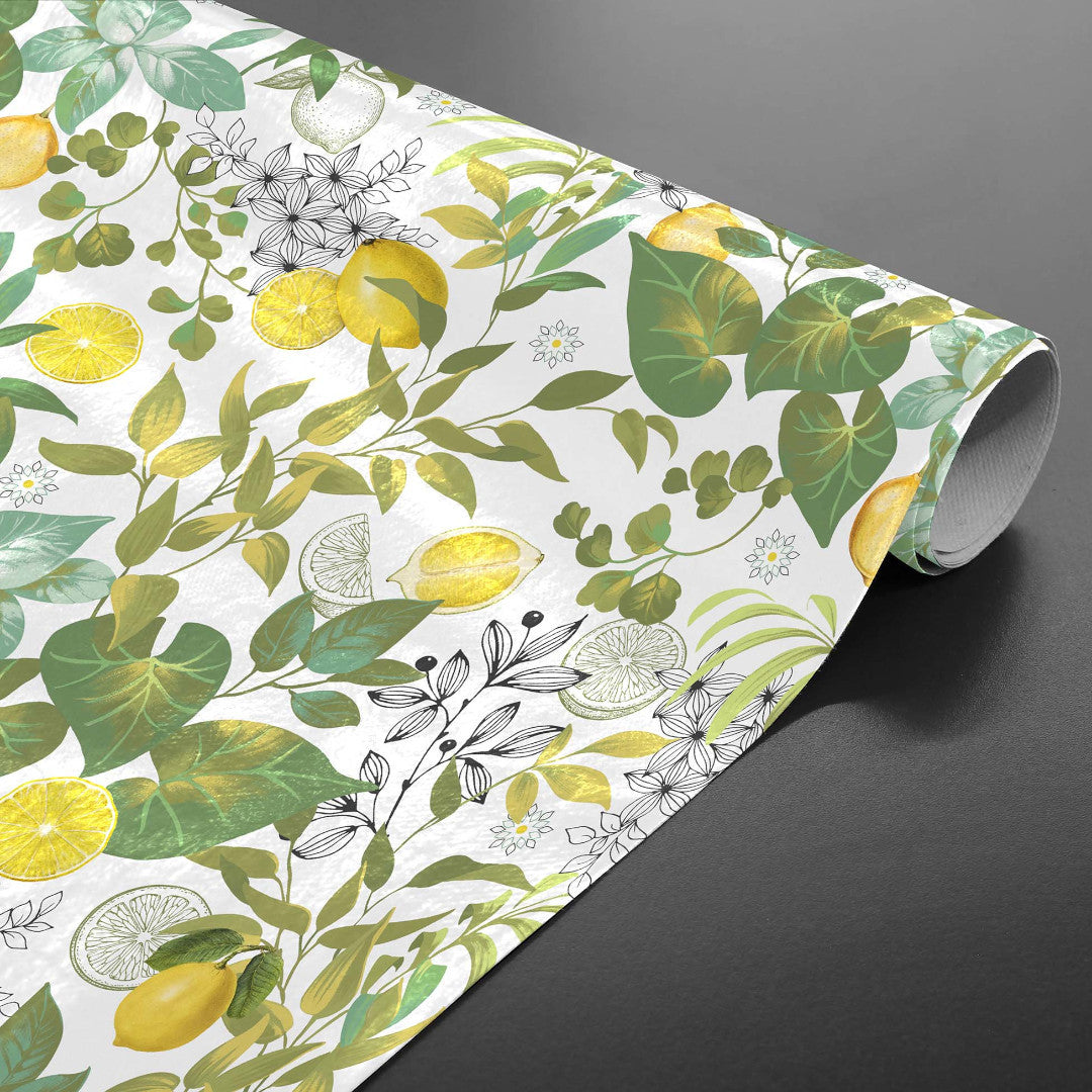 Grace Citrus Garden - Voksdug med citroner og grønne blade, rullet