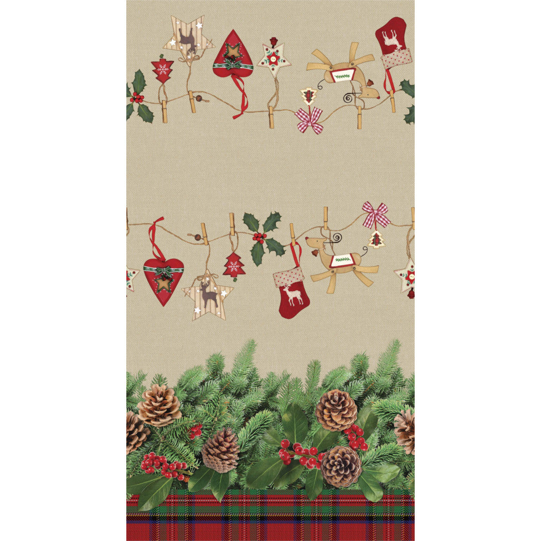 Gran og kogler - Lys julevoksdug med flot stof look