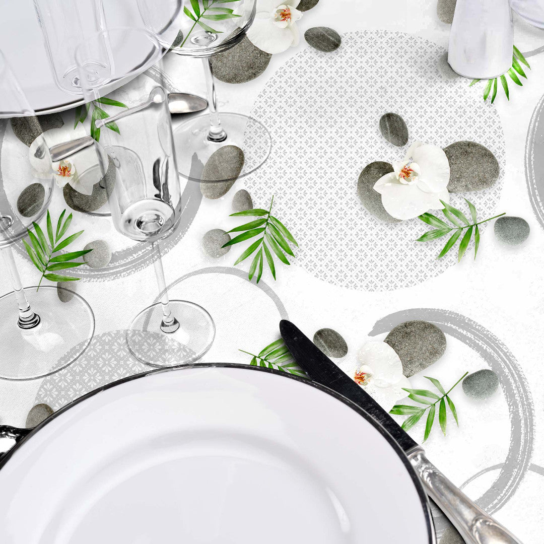 Gravity - Rolig voksdug med orkidéer og sten, detaljer