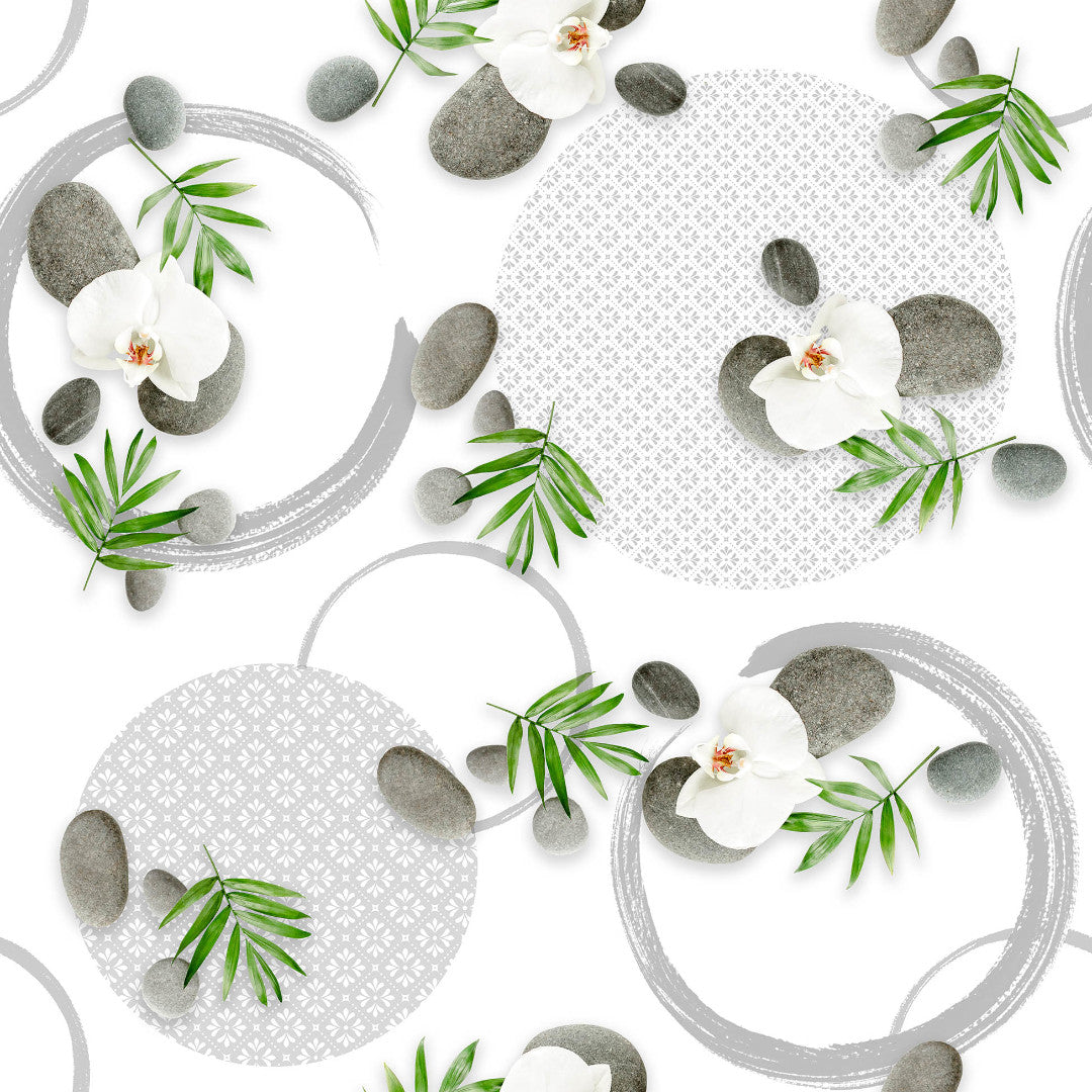 Gravity - Rolig voksdug med orkidéer og sten, mønster