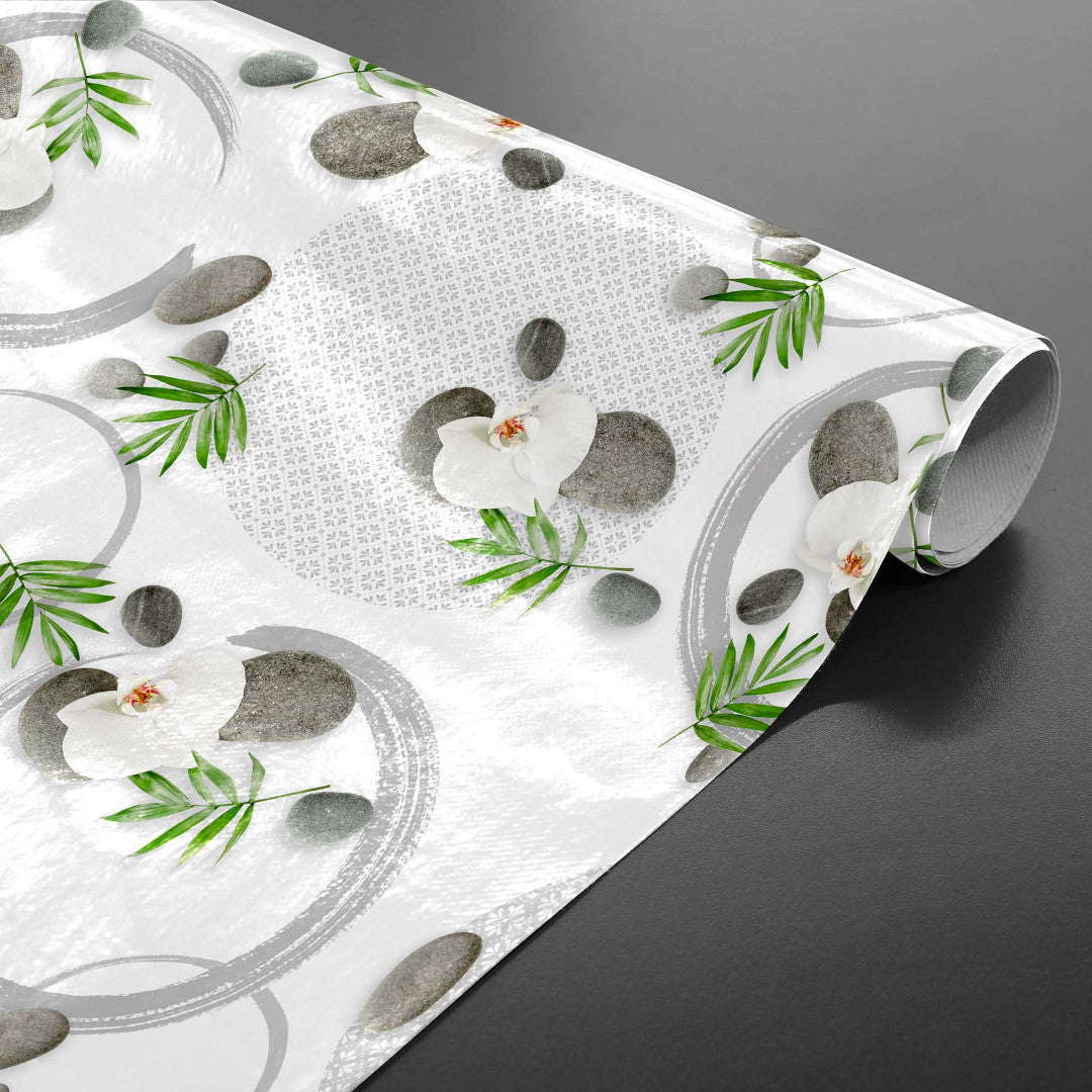 Gravity - Rolig voksdug med orkidéer og sten, rullet