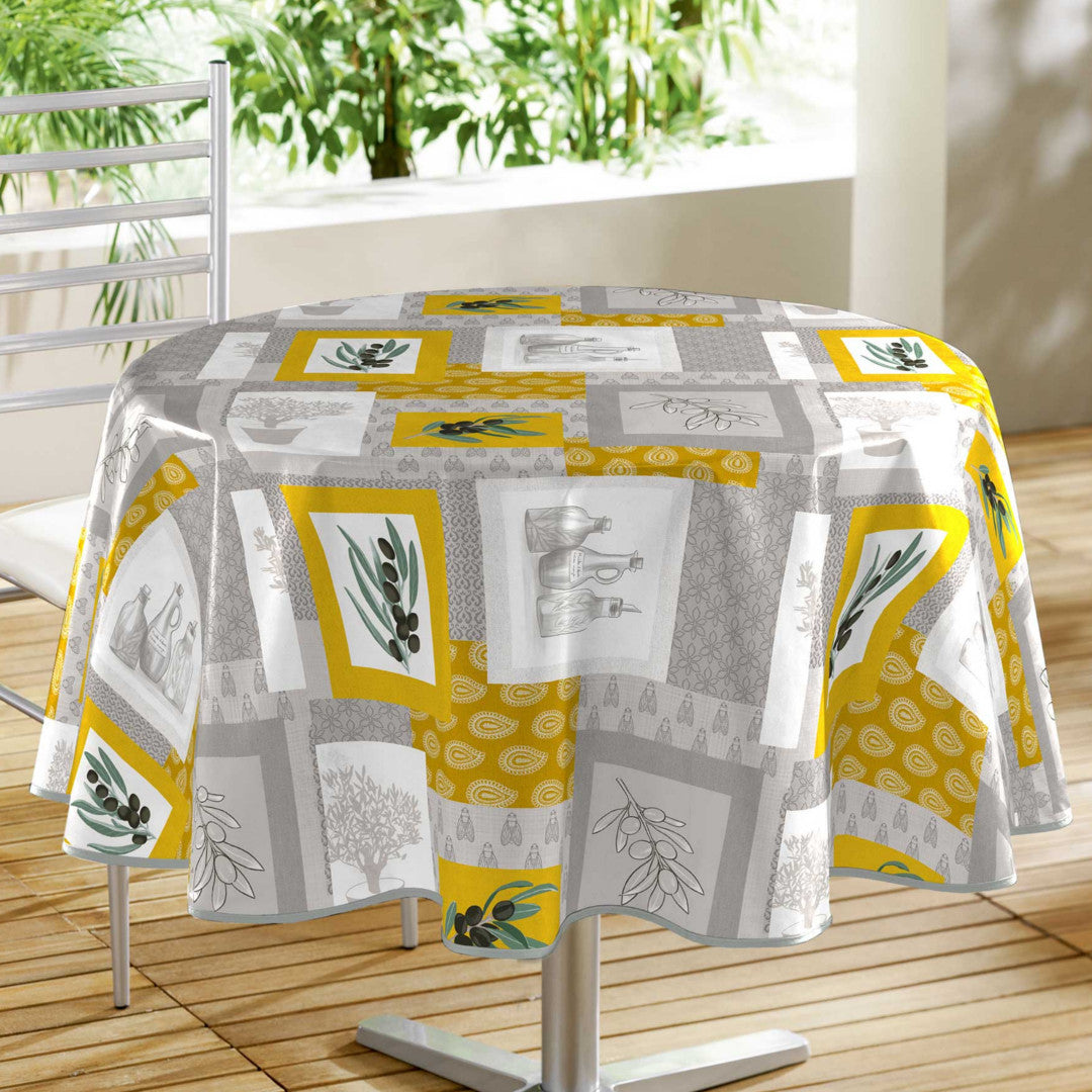 Graziella Yellow - Rund voksdug med blade, Ø 155 cm