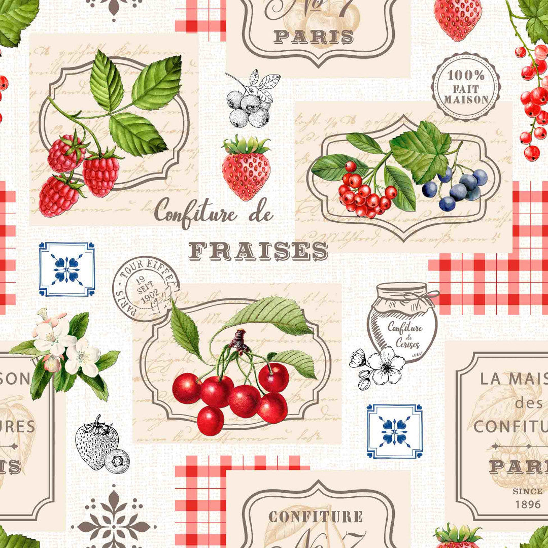 Griotte - Nostalgisk fransk voksdug med frugtmotiv, mønster