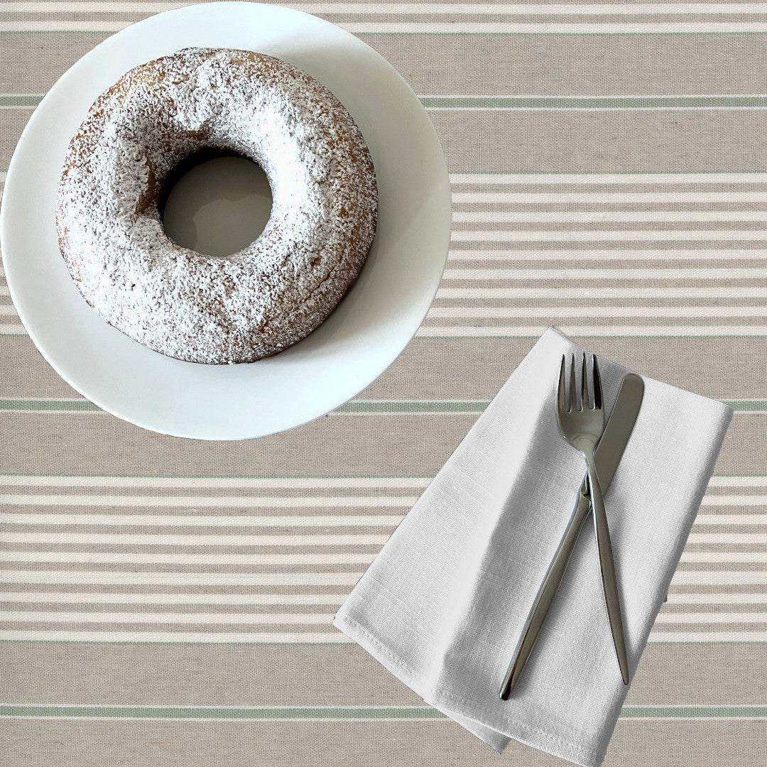 Grøn Nordisk Olmer Strib - Akryldug i rustikt hørlook