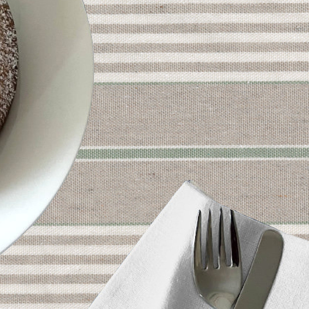 Grøn Nordisk Olmer Strib - Akryldug i rustikt hørlook, nærbillede