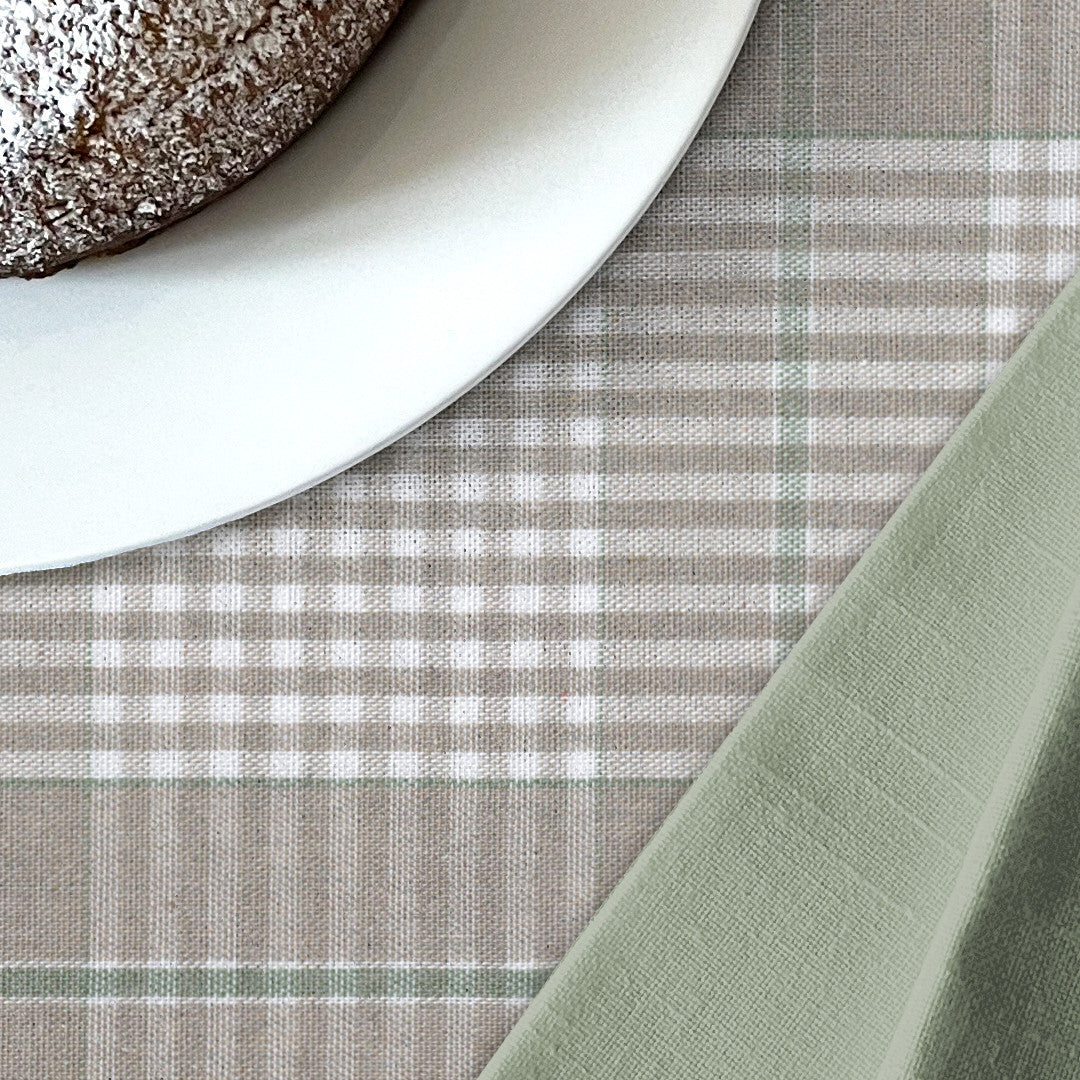 Grøn Nordisk Olmer Tern - Akryldug i rustikt hørlook, nærbillede