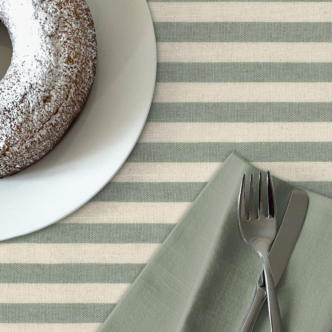 Grøn Nordisk Strib - Akryldug i rustikt hørlook, nærbillede