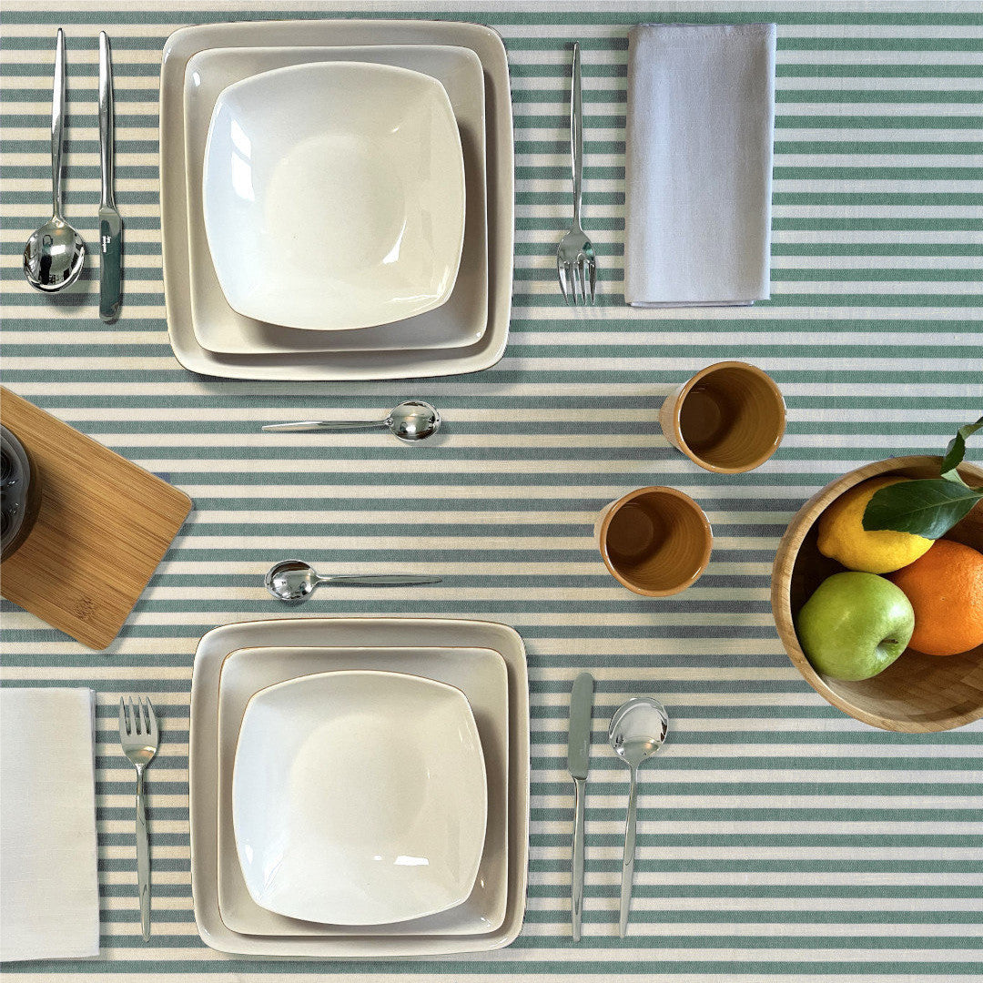 Grøn Nordisk Strib - Akryldug i rustikt hørlook, opdækning