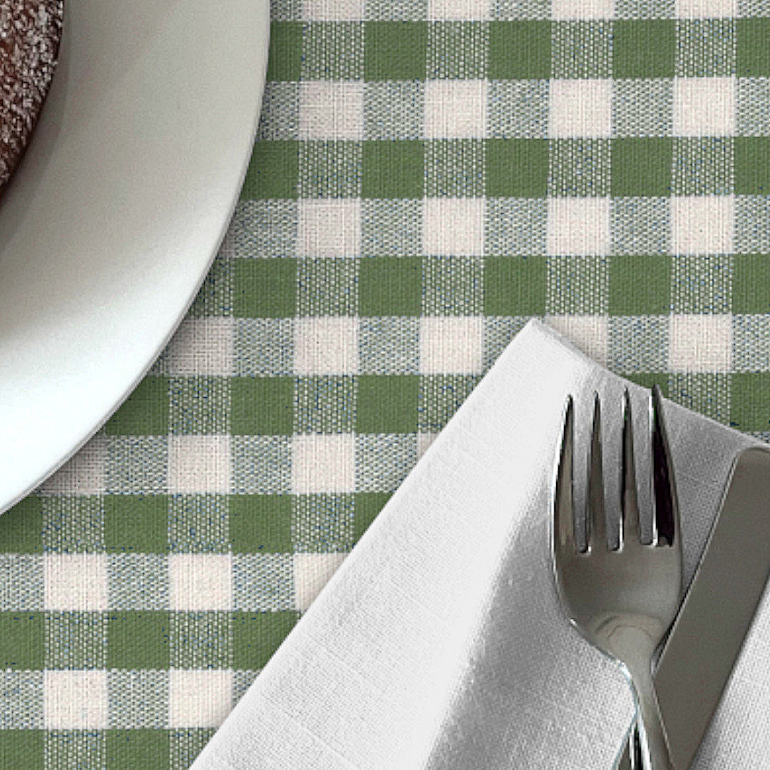 Grøn Nordisk Tern - Akryldug i rustikt hørlook, nærbillede